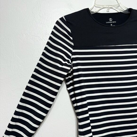 Lands' End Top Spandex Long Sleeve Black & White Stripe Base Layer Womens sz XS - Picture 2 of 6